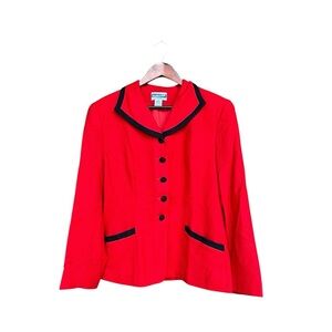 Pendleton Vintage Red Wool Blazer with Black Trim, Size 12, Holiday Christmas